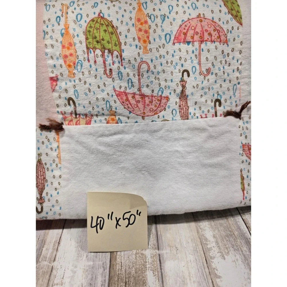 Handmade Patchwork Baby Quilt Umbrella Raindrop Print Fleece Flannel 40x50 Brown